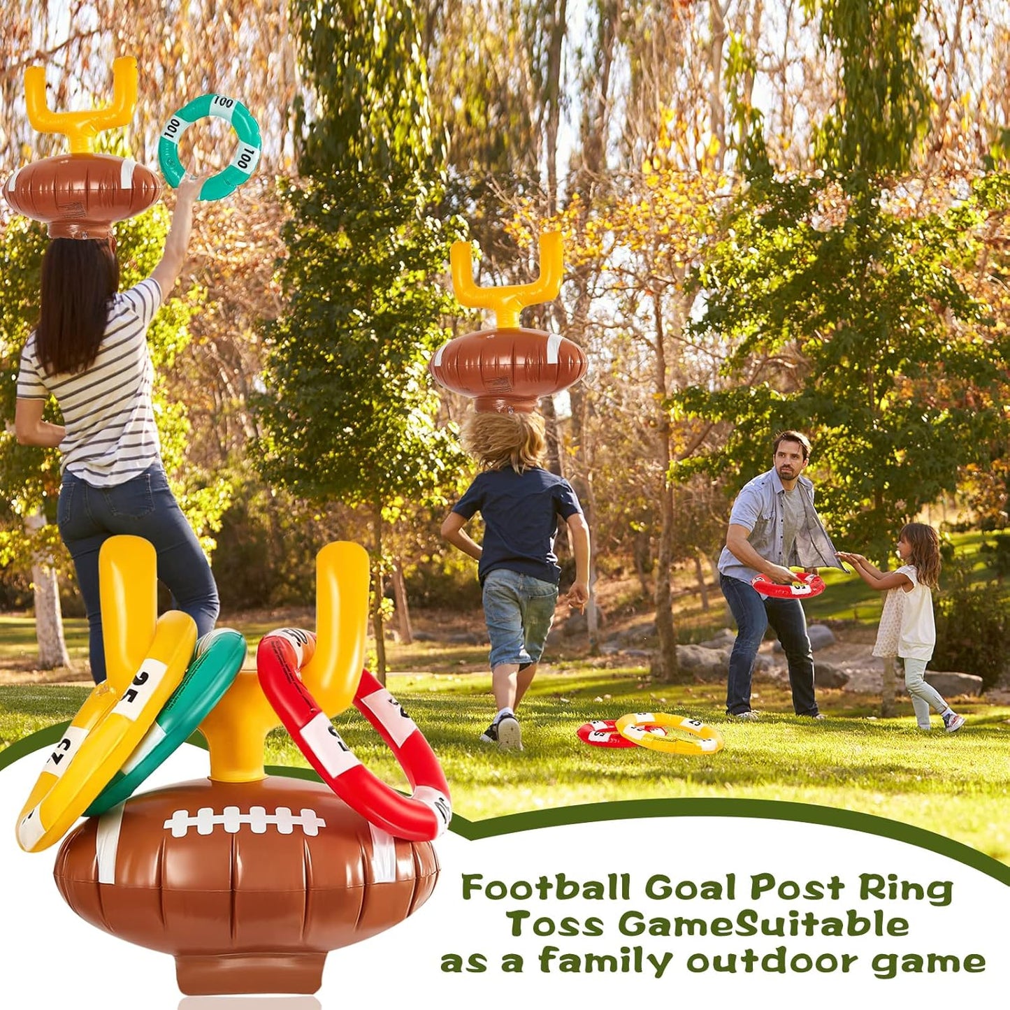 Civaner 2 Set Inflatable Post Ring Toss Football Goal Post Game Include 2 Pieces Hat 6 Pieces Toss Ring for Football Party(Cute Style)