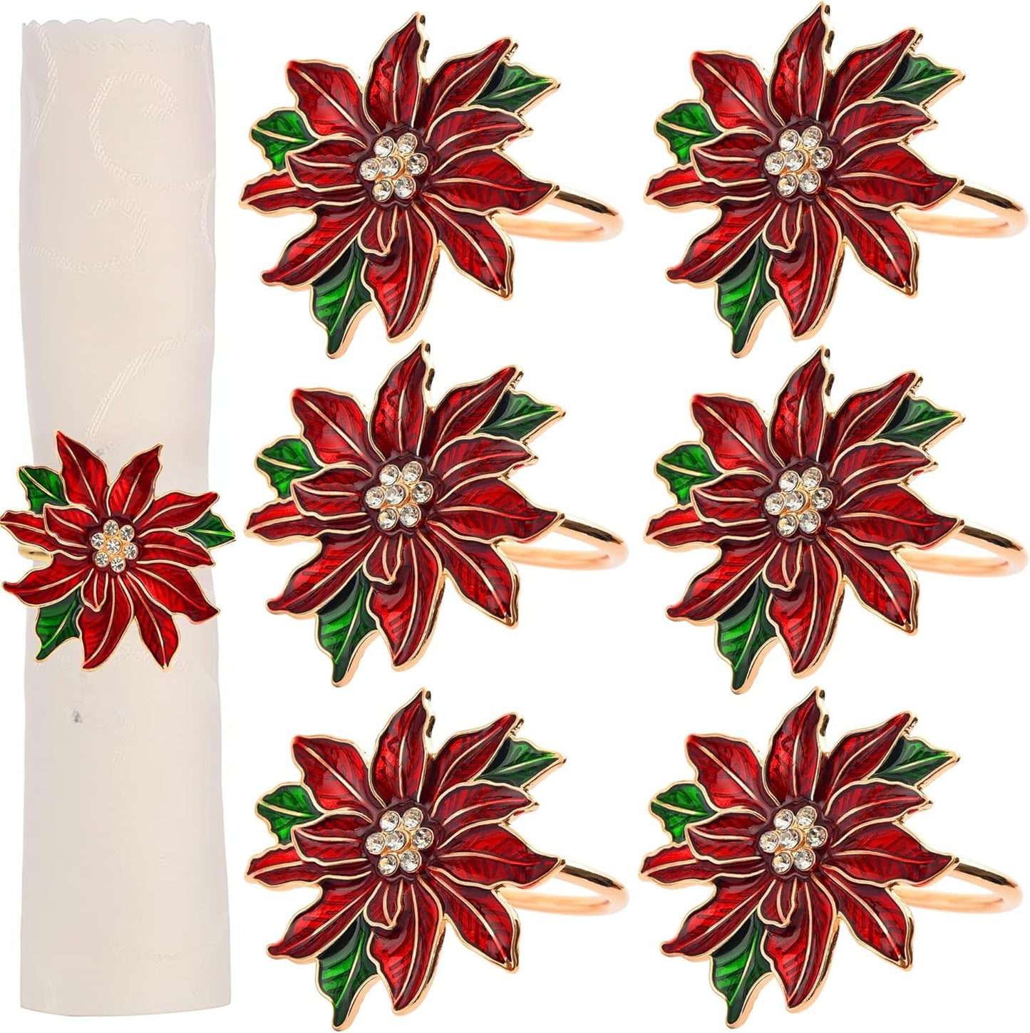 Christmas Napkin Rings Set of 6 Poinsettia Napkin Rings Christmas Napkin Holder for Cloth Napkins