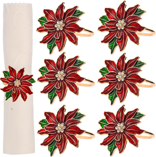 Christmas Napkin Rings Set of 6 Poinsettia Napkin Rings Christmas Napkin Holder for Cloth Napkins