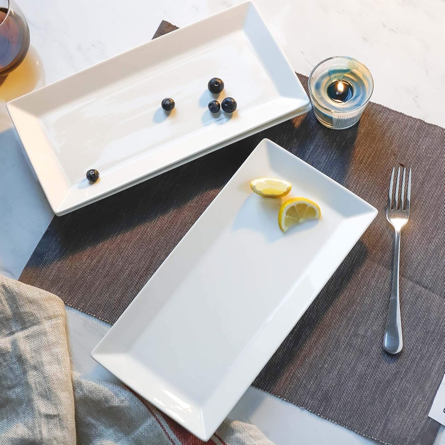 Sweese Porcelain Serving Tray, 12 Inch Rectangle Plates for Sushi, Meat, Desserts, Cakes, White Serving Platter for Restaurant, Banquet, Party, Microwave Oven Dishwasher Safe, Stackable, Set of 4