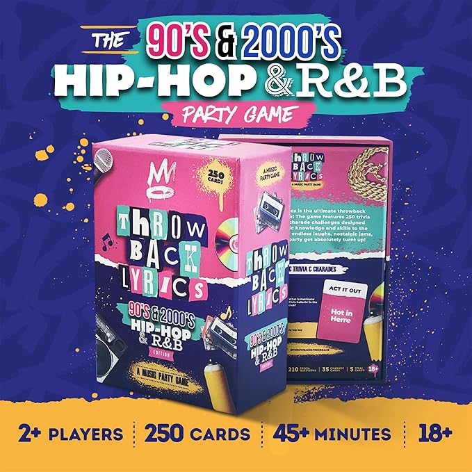 Throwback Lyrics 90s & 2000s Hip-Hop & R&B Finish The Lyrics Game & Charades | 250 Cards Includes Stickers & Playlist | Adult Party Game for Hilarious Paries, Birthdays, Date Night & Gifts