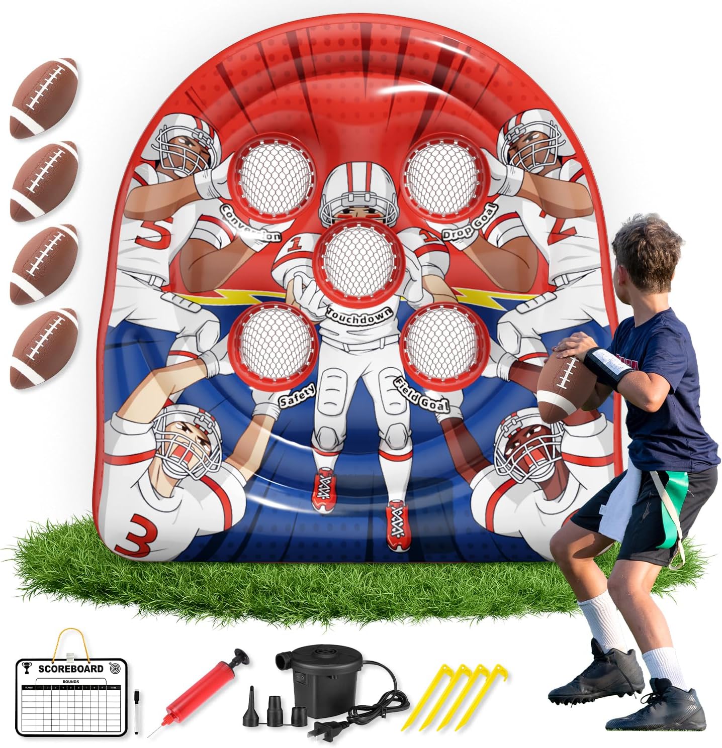 Football Target Toss Game - Inflatable Football Throwing Target Toy - Carnival Party Games Outdoor Yard Game for Kids and Adults