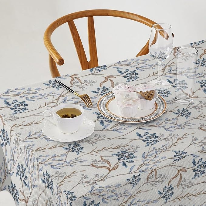 Abstract Geometry Leaf Tablecloth, Thanksgiving Autumn Harvest Fall Watercolor Blue Yellow Leaves Table Cover for Party Picnic Dinner Decor 60x90 Inch Rectangle