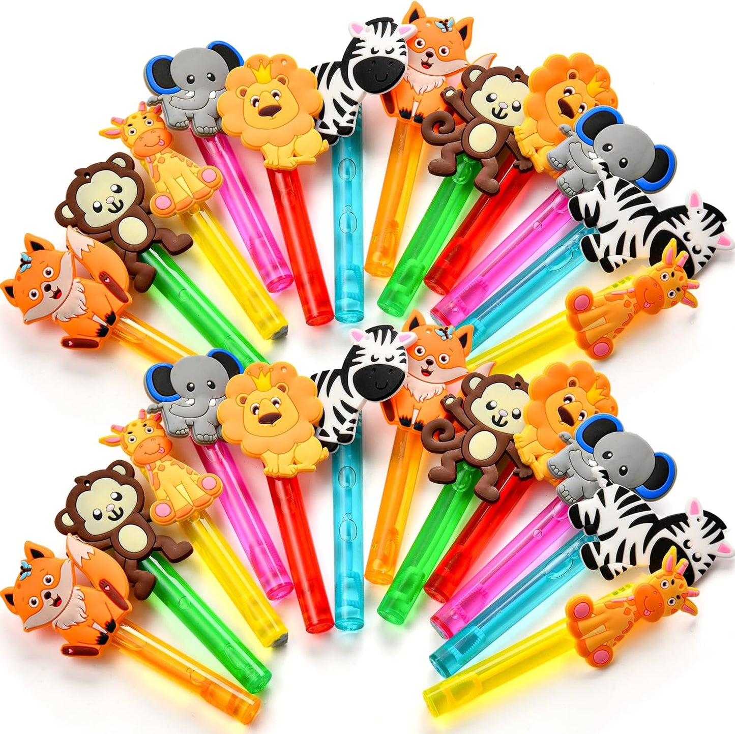Winrayk Safari Party Favors, 24Pcs Jungle Animals Mini Bubble Wands for Kids Bubbles Bulk with Detachable Topper (6 Styles & Colors), Birthday Goodie Bag Stuffer Classroom Prizes Wild One Party Favors