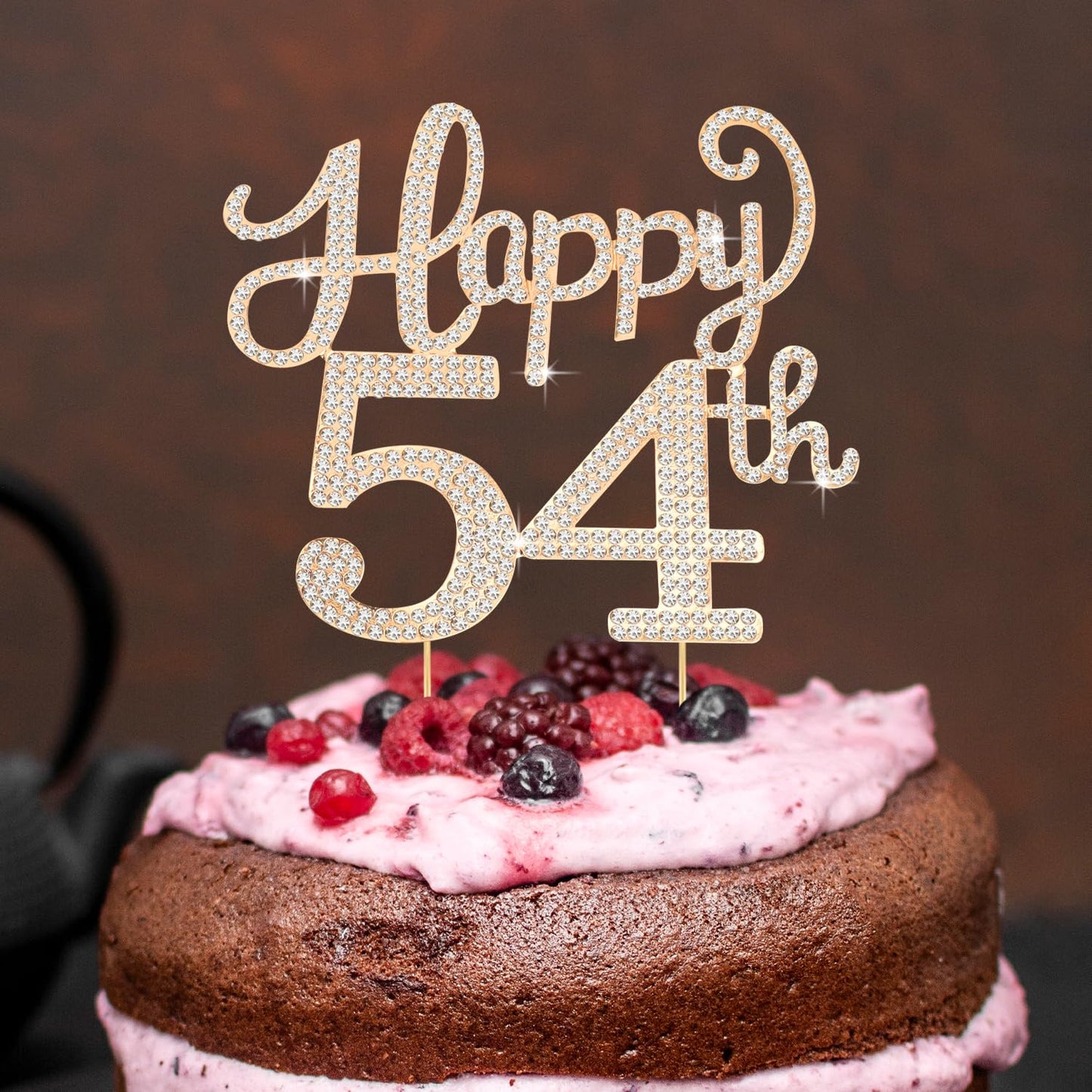 Happy 54th Birthday Decorations,54th Birthday Gold Rhinestone Cake Topper - Cheers to 54 Years Old Bday Party Metal Sparkly Cake Centerpieces Sign.