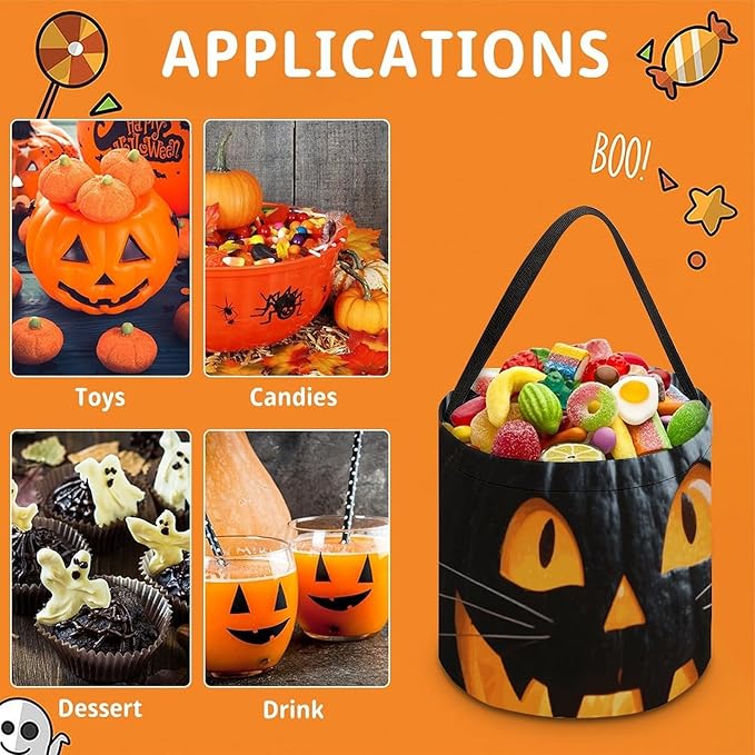 Halloween Candy Bucket - Halloween Black Cat Pumpkin Trick Or Treat Candy Bag, Gift Bag for Party Favor Supplies