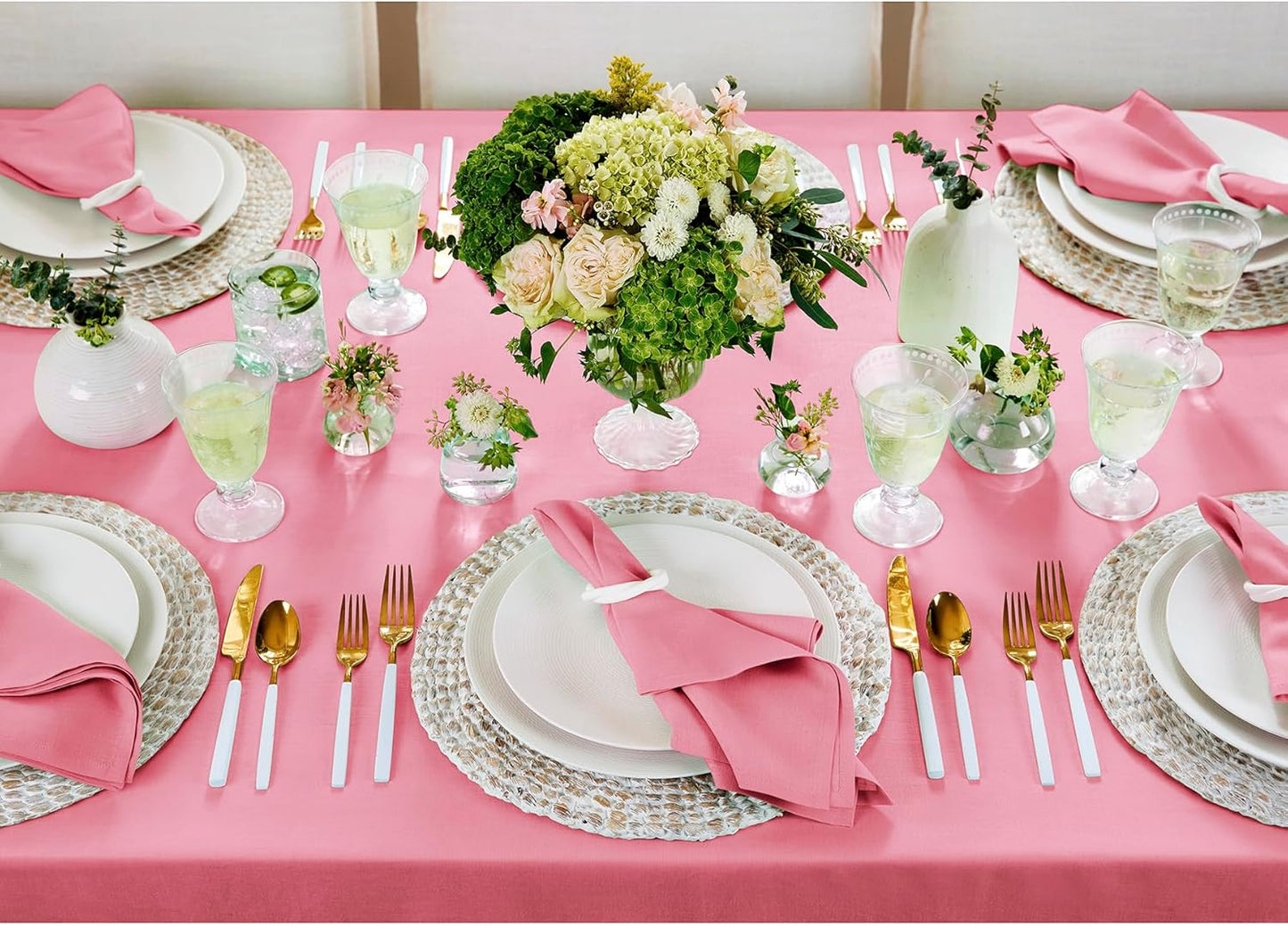 Solino Home Linen Tablecloth for Rectangle Tables 60 x 108 Inch - 100% Pure Linen Pink Carnation Table Cloth - Fete, Machine Washable Cloth Tablecloth for Halloween