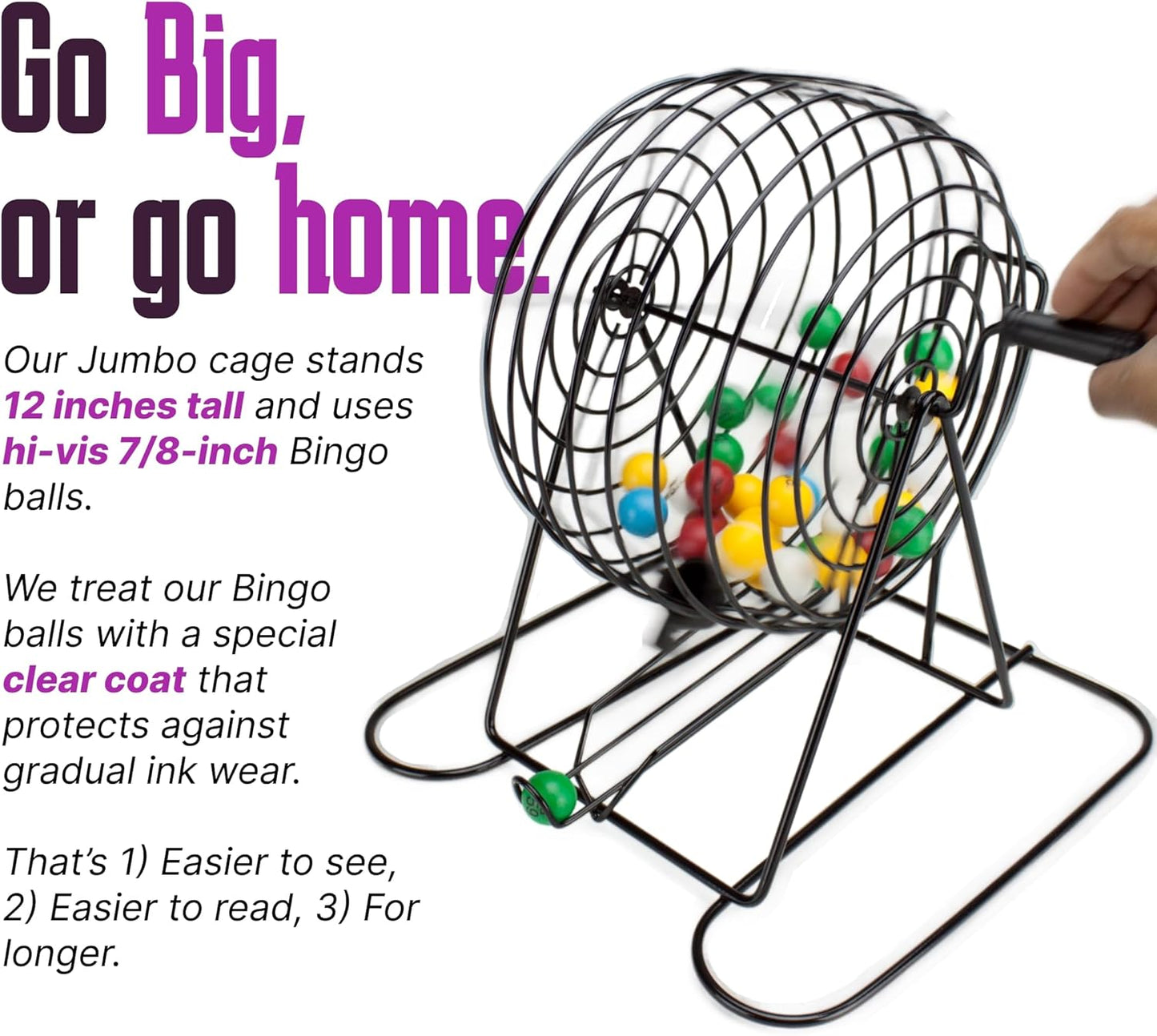 Royal Bingo Supplies Jumbo 12" Tall Bingo Game Set for Adults, Seniors, Family & Kids - 100 Cards 500 Chips 75 Balls, XL Roller Cage & Board