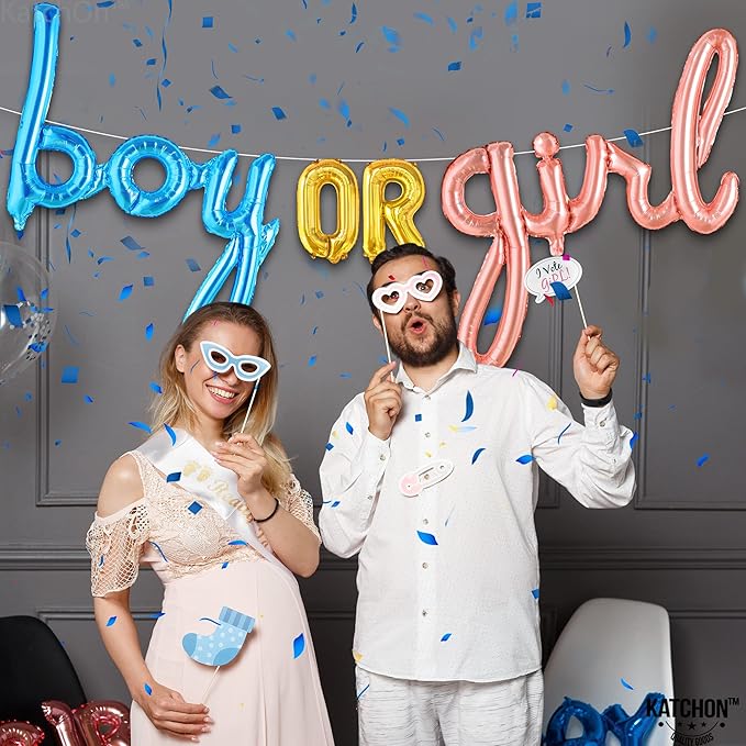 KatchOn, Huge Boy or Girl Balloon Banner - 36 Inch | Boy or Girl Sign for Baby Gender Reveal Decor | Balloon Banner For Baby Shower Decor | Gender Reveal Party Decorations