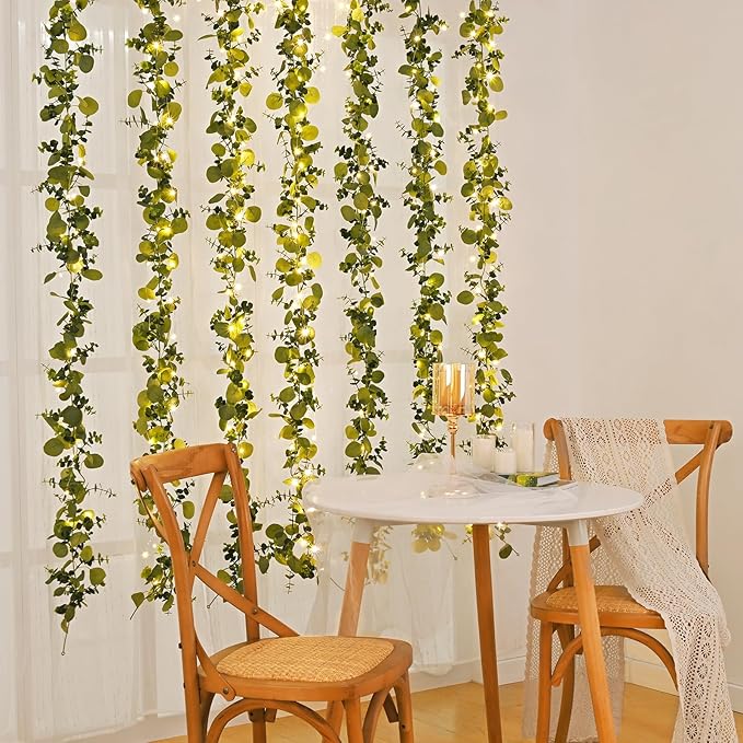 Dolicer 6 Packs 6FT Artificial Eucalyptus Garland, Faux Greenery Garland Hanging Fake Silver Dollar Eucalyptus Leaves Vines for Wedding Backdrop Arch Table Wall Party Home Decor