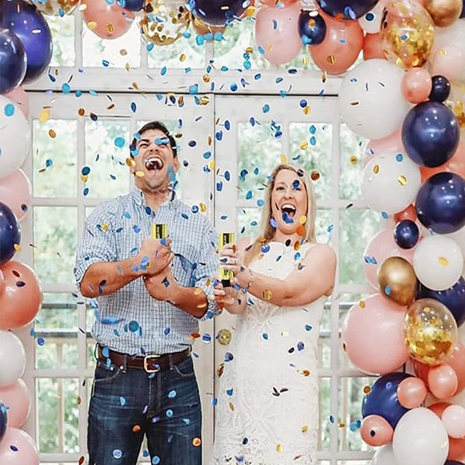 8 PCS Confetti Poppers Cannons for Gender Reveal Wedding Birthday Graduation Baby Shower Anniversary Christmas New Year's Kids Fun Party Supplies Decorations and Favors (Blue + Gold)