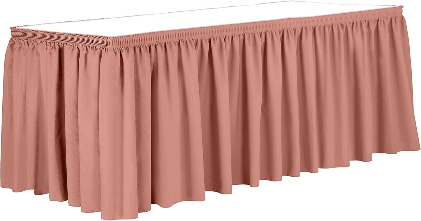 Ultimate Textile Pleat Polyester Fabric Table Skirt - Machine Washable, Flame Resistant, Cut & Sewn in NJ, Desk Skirt - Coral, 14' Shirred Pleat x 42" h