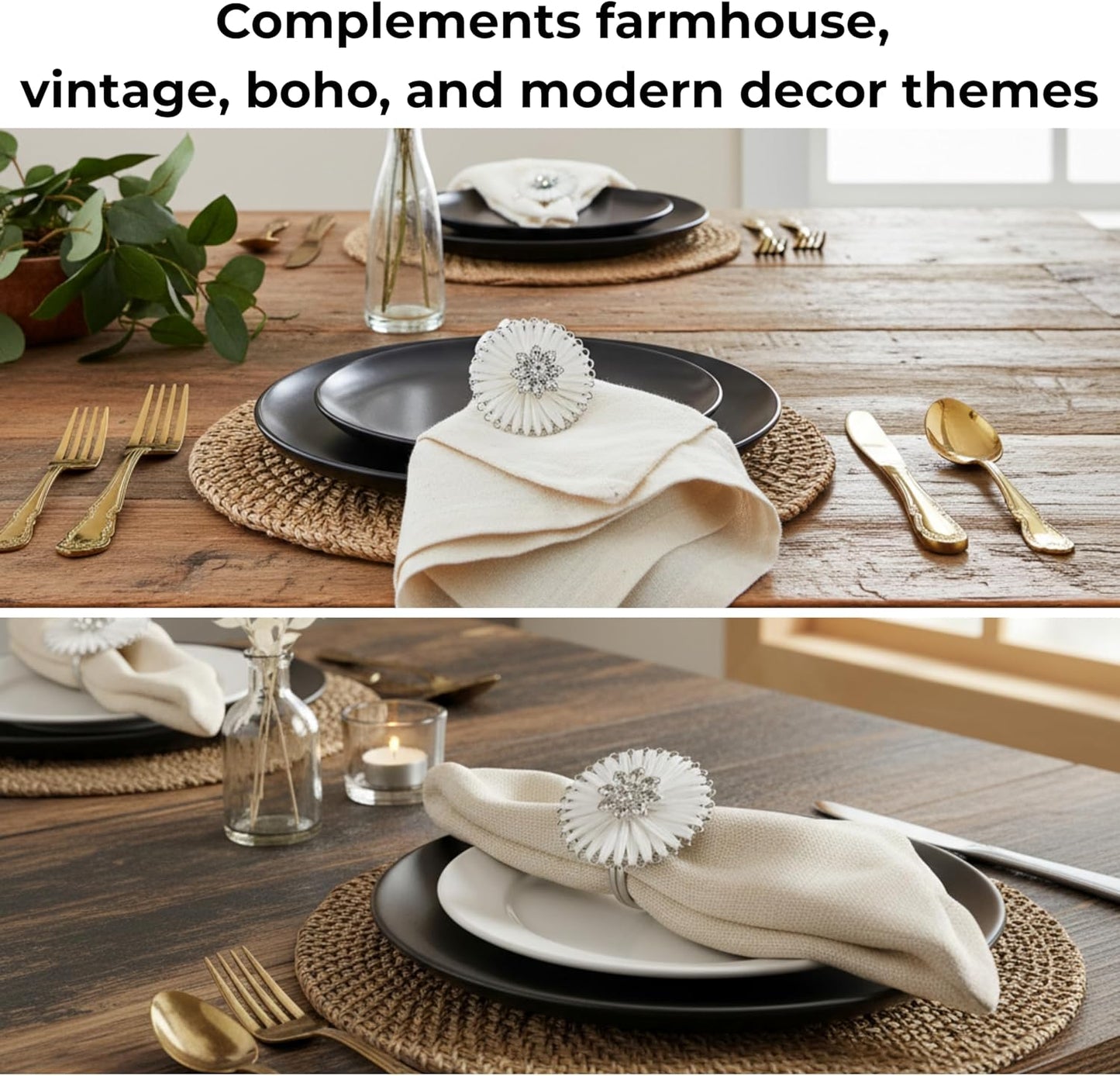 ALPHA Living HOME Napkin Rings Set of 12, Floral Napkin Holders, Napkin Rings Bulk for Party Decoration, Dinning Table, Everyday, Family Gatherings - A Great Tabletop Décor - Silver