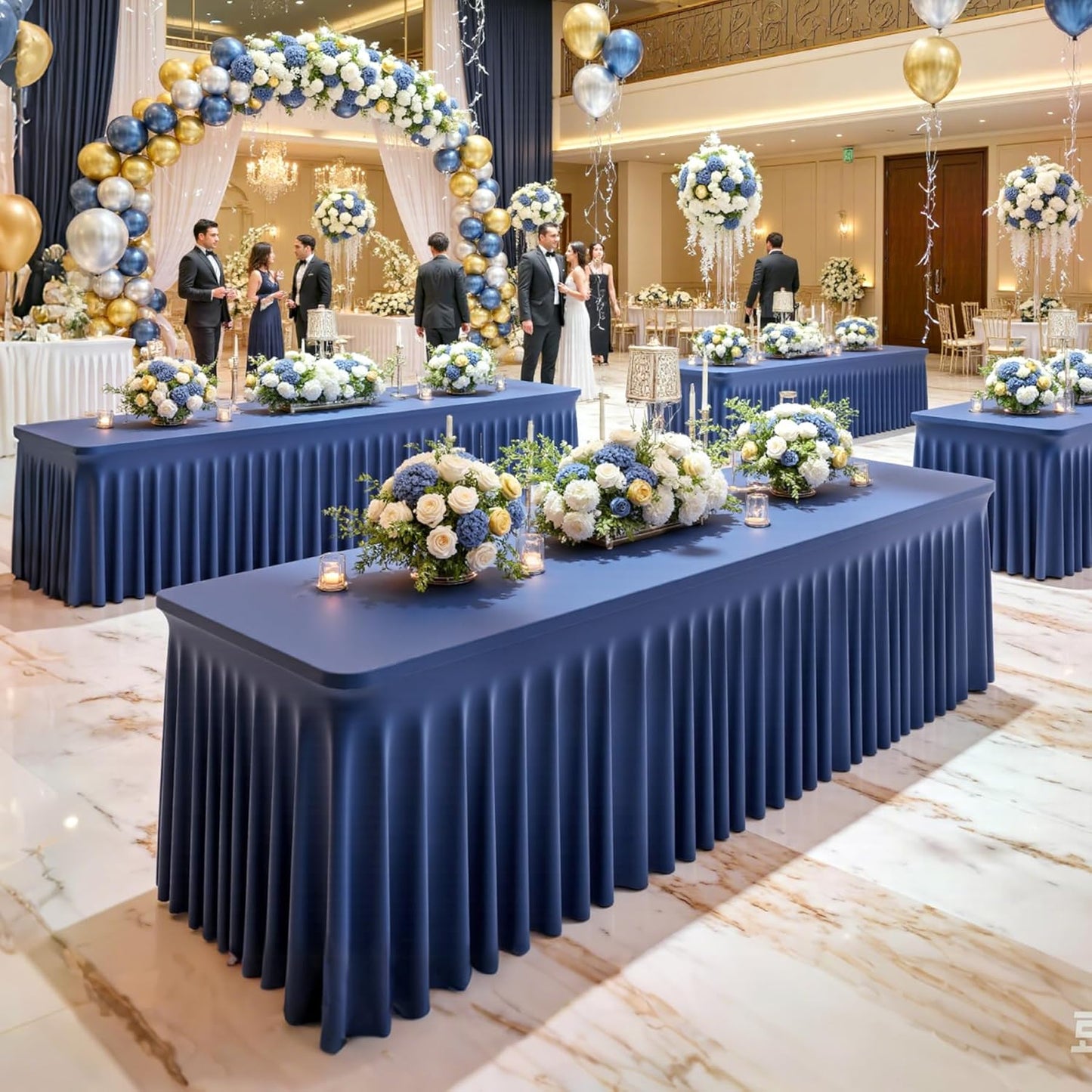 Besutolife 6 Pack Navy Blue Spandex Tablecloth for 6ft Rectangle Tables Fitted Table Cloth Stretch Table Covers Skirt 6ft Rectangular Tablecloths for Banquet Parties Wedding Decorations
