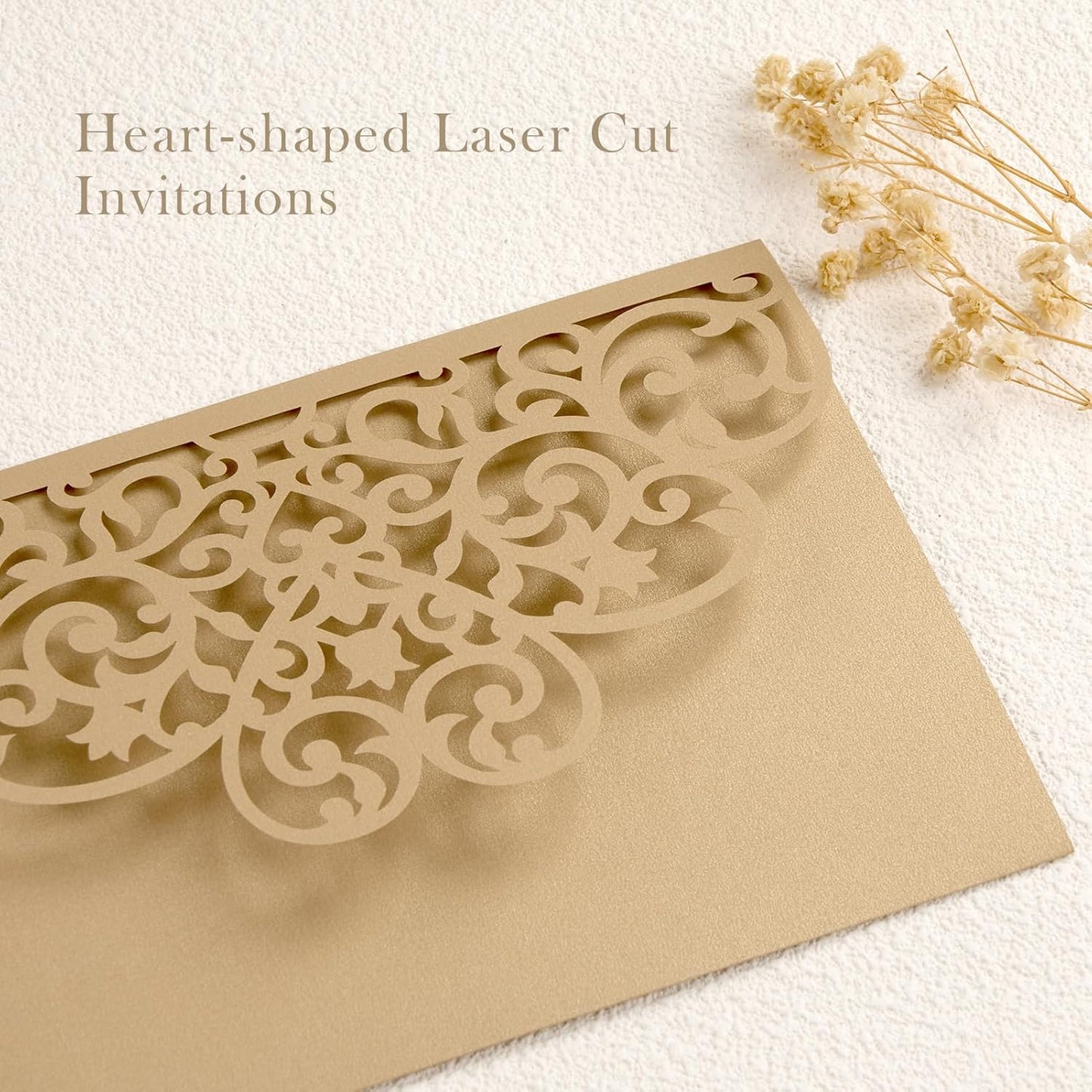 50Pcs Personalized Wedding Invitations Gold Laser Cut Invitation Kits with Envelopes and RSVP Cards For Wedding Baby Shower Birthday Quinceanera Invitation
