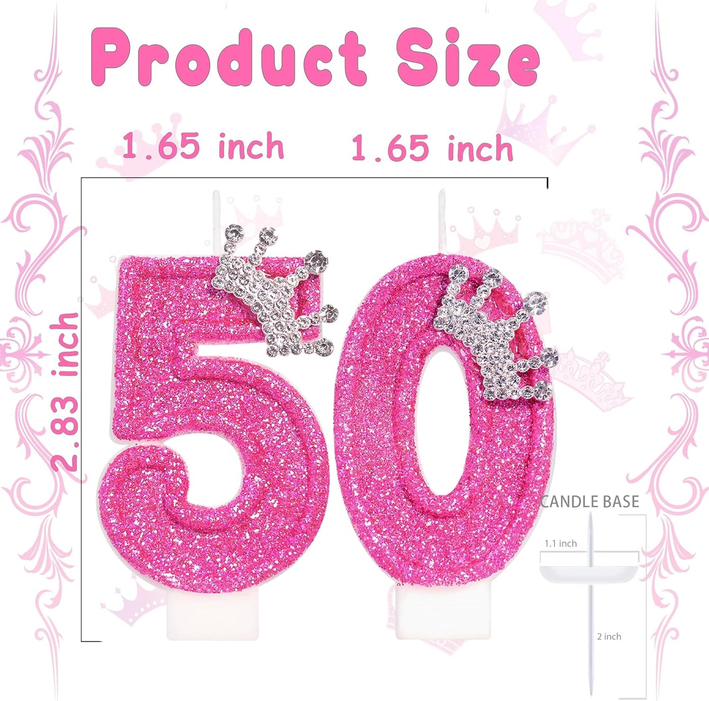 Birthday Candle for Cake, Crown Rose Number Candles, 2.76 inch Number Happy Birthday Candle, Cake Topper Decoration for Birthday Party (Number 50)