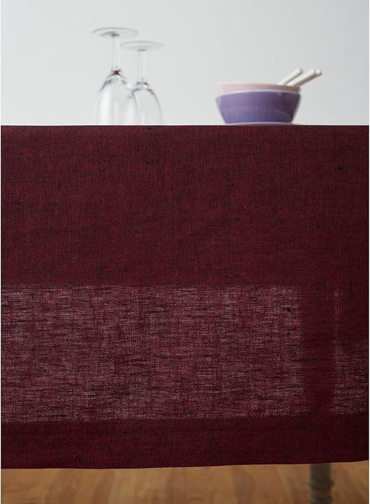 Solino Home Red Garnet Linen Tablecloth 60 x 108 Inch - Athena, 100% Pure Linen Rectangle Tablecloth - Machine Washable Table Cloth for Valentines, Winter