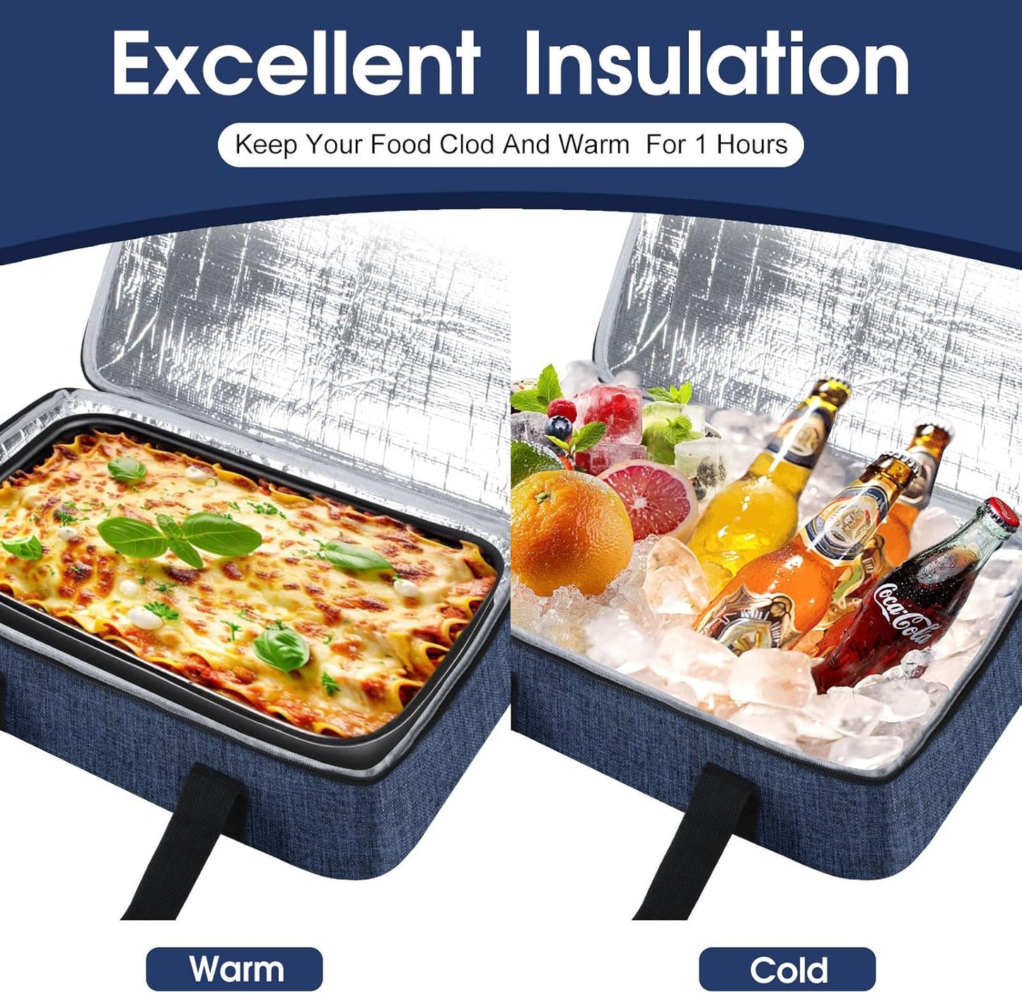 Insulated Casserole Carrier, Portable Casserole Carrier for Hot or Cold Food Lunch Tote Warmer or Cooler Bag, Lasagna Lunch Bag for Potluck Parties- Fits 9" x 13" Baking Dish-Navy blue
