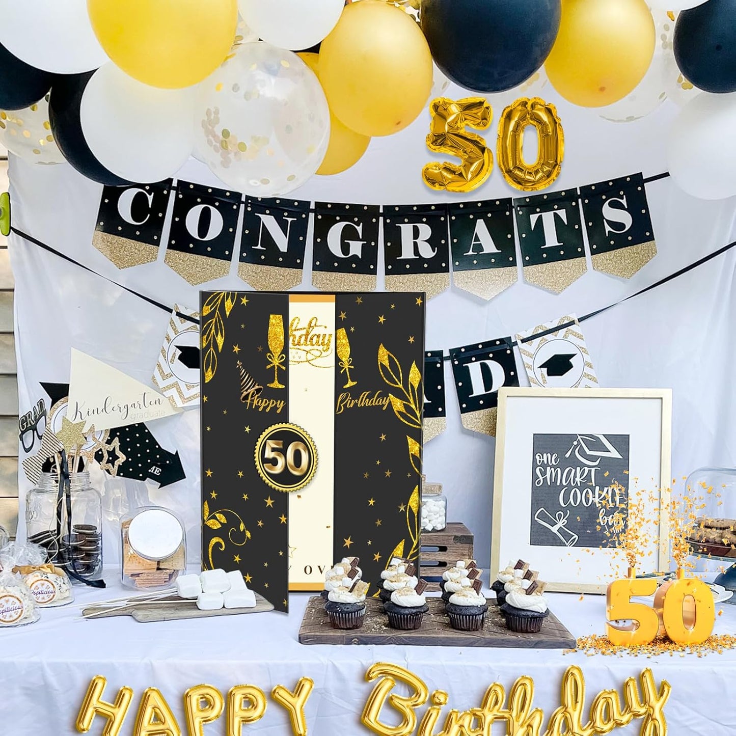 50th Birthday Guest Book Black Gold Party Decorations 16.73x11.8inch,50 Years Birthday Signature Poster Card Gift Giant Guest Sign in Book Fifty Birthday Party Keepsake -Table Centerpiece Decor