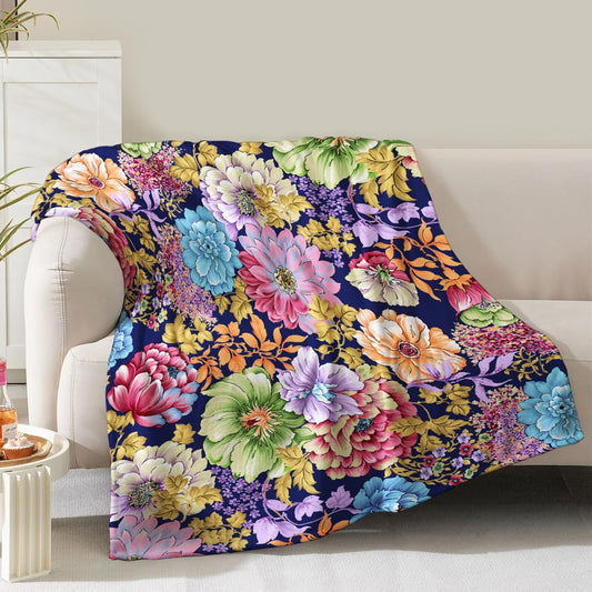 Bohemian Floral Blanket Gifts for Women Mom Wife Girls Birthday Christmas Valentine Present Colorful Boho Flower Theme Rustic Decor Bedroom Living Room Couch Sofa Kids Adult Soft Flannel Throw 60"x50"