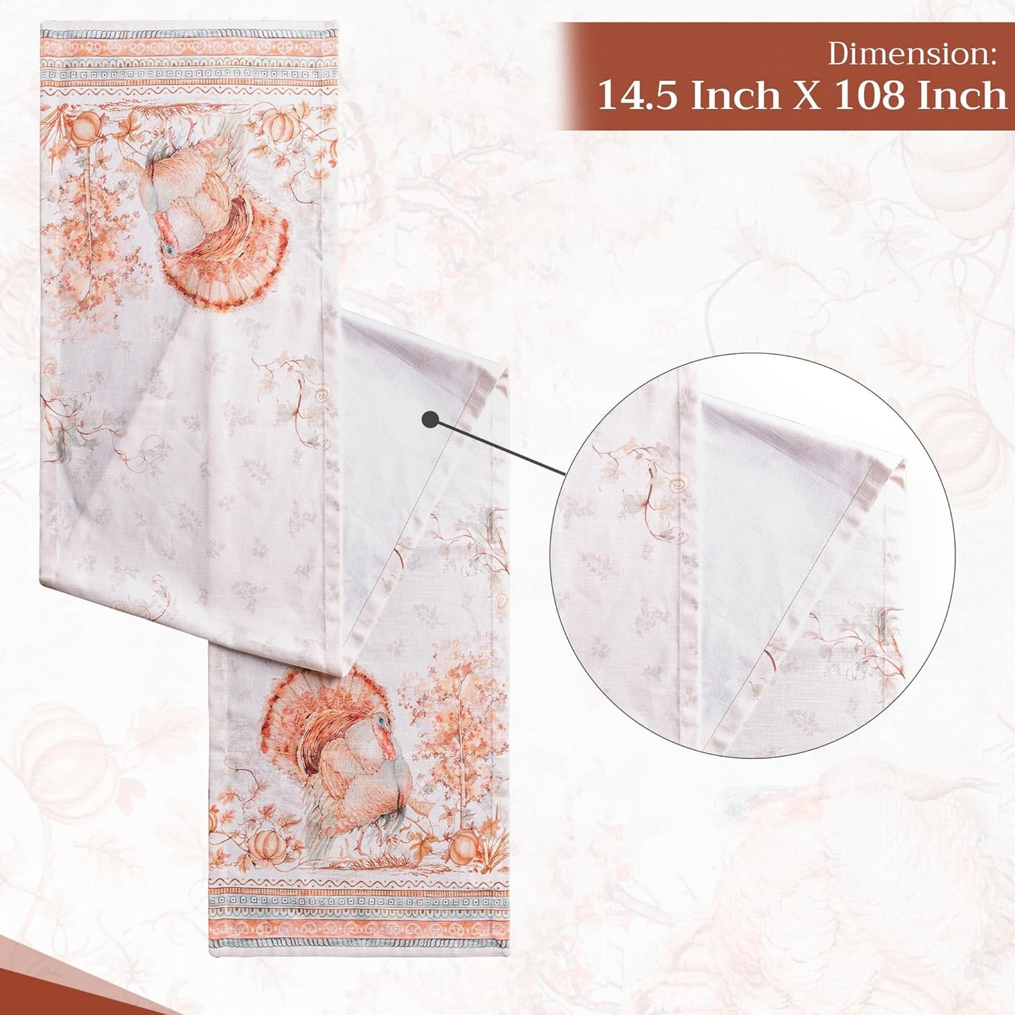 Maison d' Hermine Table Runner 100% Cotton Single Layer Table Runners 108 inches Long for Thanksgiving Christmas Decorations Home Kitchen Dining Party Wedding (Giving Thanks, 14.5" x 108")