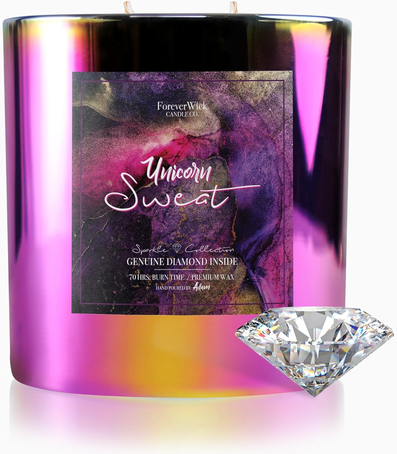 Unicorn Sweat Pina Colada Sparkle Surprise Candle with Diamond Inside | Foreverwick Candles | Scented Soy Candles Gifts for Women Aromatherapy Candle Wax | All-Natural Organic Soy Candle 14oz 70h