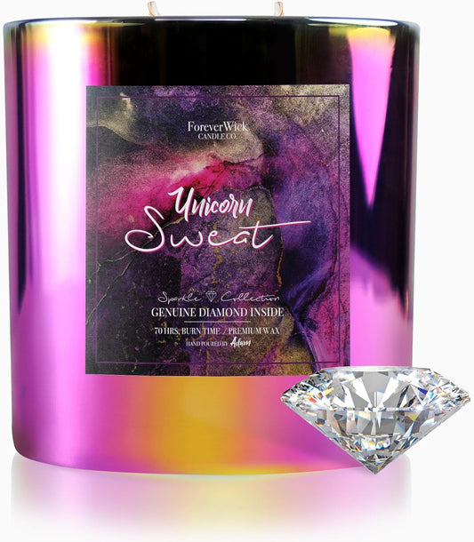 Unicorn Sweat Pina Colada Sparkle Surprise Candle with Diamond Inside | Foreverwick Candles | Scented Soy Candles Gifts for Women Aromatherapy Candle Wax | All-Natural Organic Soy Candle 14oz 70h