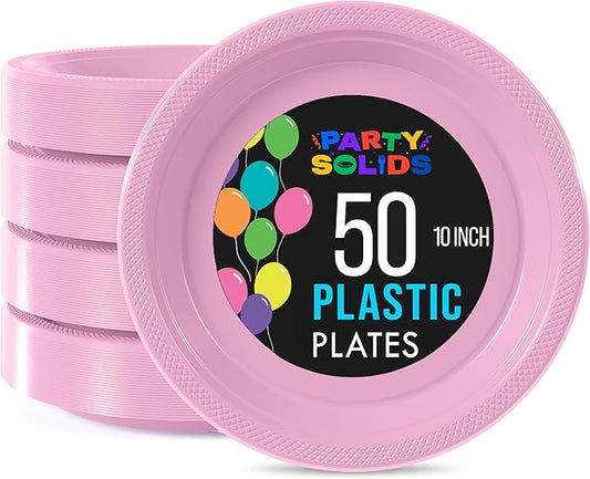 Exquisite Party Solids Pink Plastic Plates For Party Supplies 10" Pink Disposable Plates Heavy Duty 50 Pcs Plastic Dinnerware Sets Heavy Duty 350 GSM Disposable Dinnerware Set