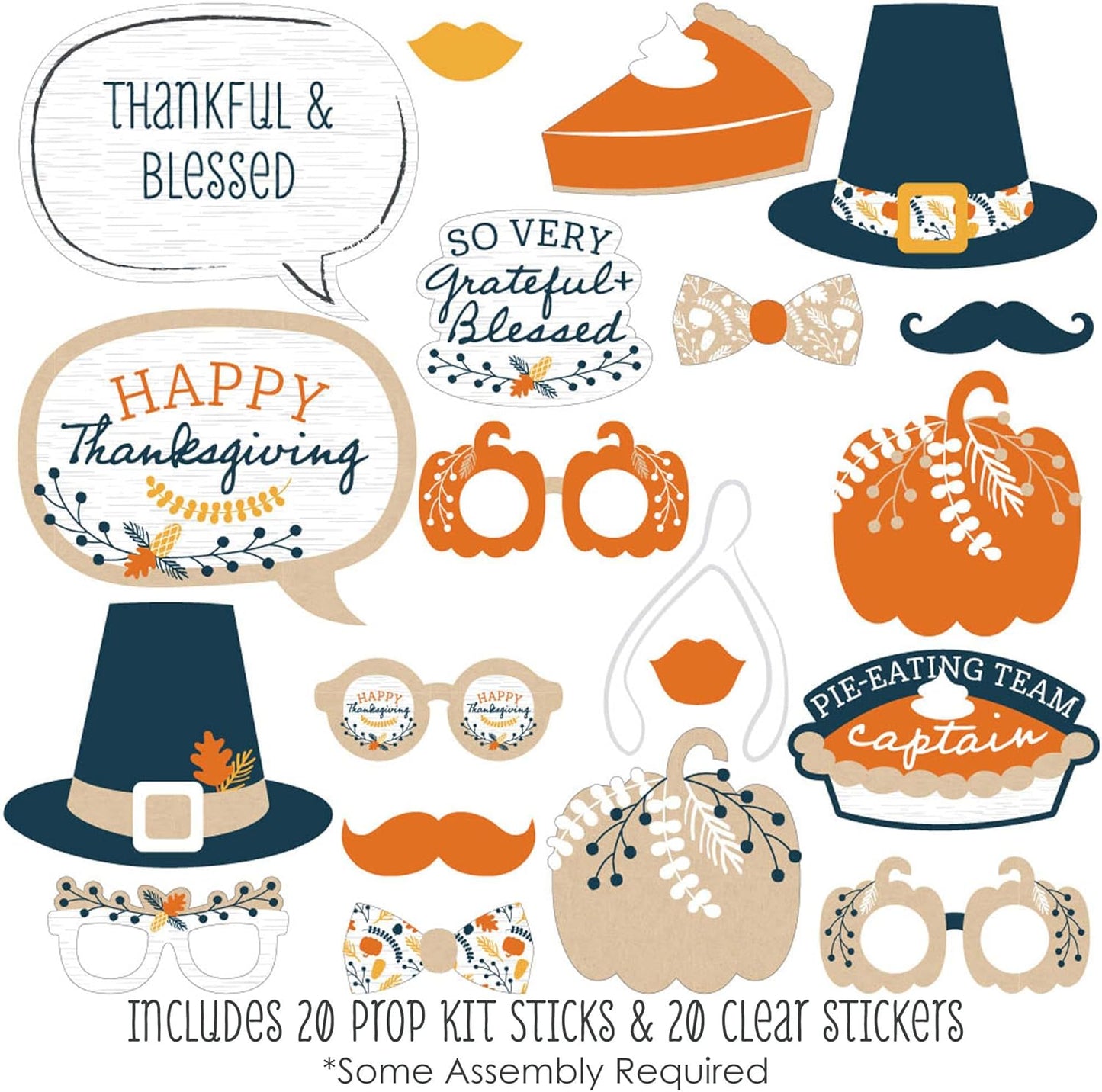 Big Dot of Happiness Happy Thanksgiving - Fall Harvest Party Photo Booth Props Kit - 20 Count