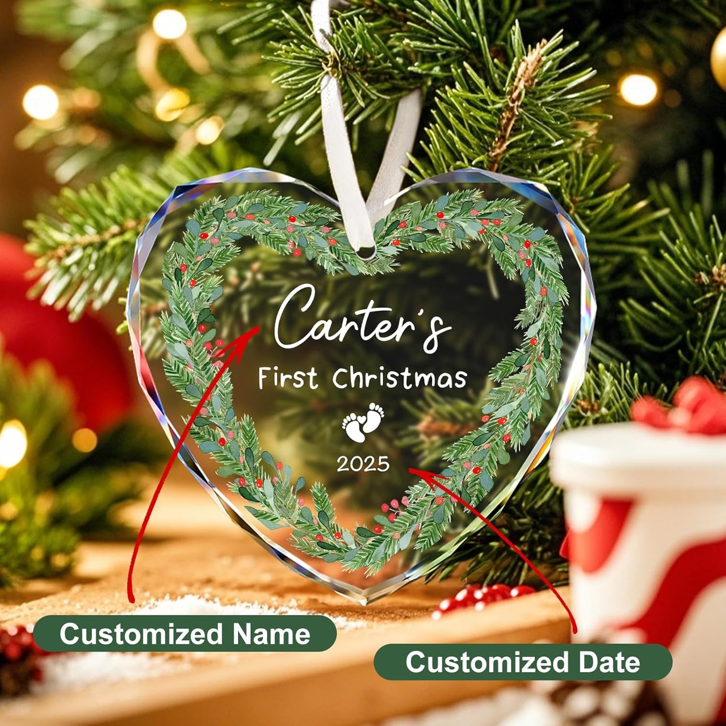 Custom Baby's First Christmas Ornament - Personalized My First Christmas Ornaments for Baby Girl Boy Newborn Gifts Keepsake - Crystal Glass New Baby Ornaments 2025