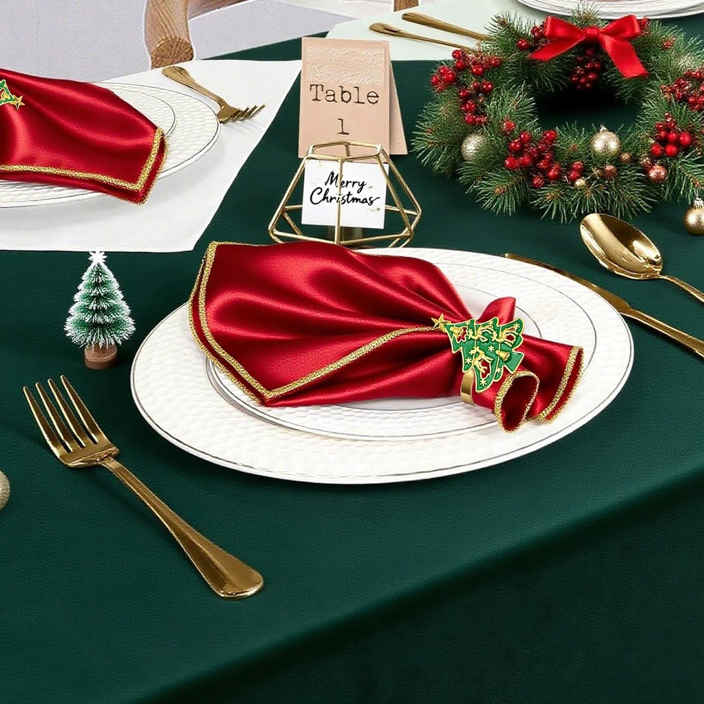 Christmas Tree Napkin Rings Set of 6 for Christmas Eve New Year Family Dinner Decor,Bell Reindeer Napkin Ring Holders for Winter Wedding Xmas Party Birthday Holiday Table Setting