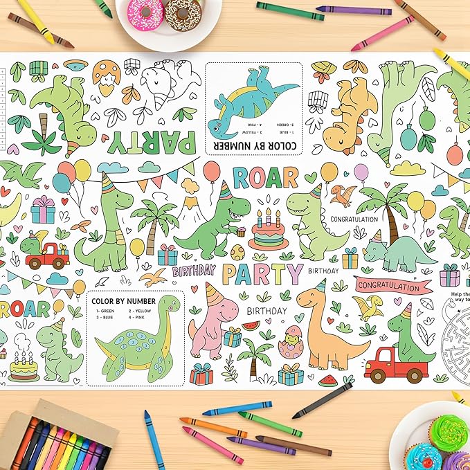 Dinosaur Coloring Tablecloth, Dinosaur Large Coloring Poster Tablecloth 30x72 Inch, Dino Party Themed Color-in Activities Games, Birthday Party Games for School Classroom Home Party