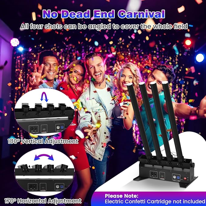 Professional Confetti Launcher Cannon Machine, 4-Shot Electric Confetti Machine with Remote/DMX Control & Adjustable Angle, Perfect Partner for Party, Wedding, DJ Nightclub, Stage, Christmas