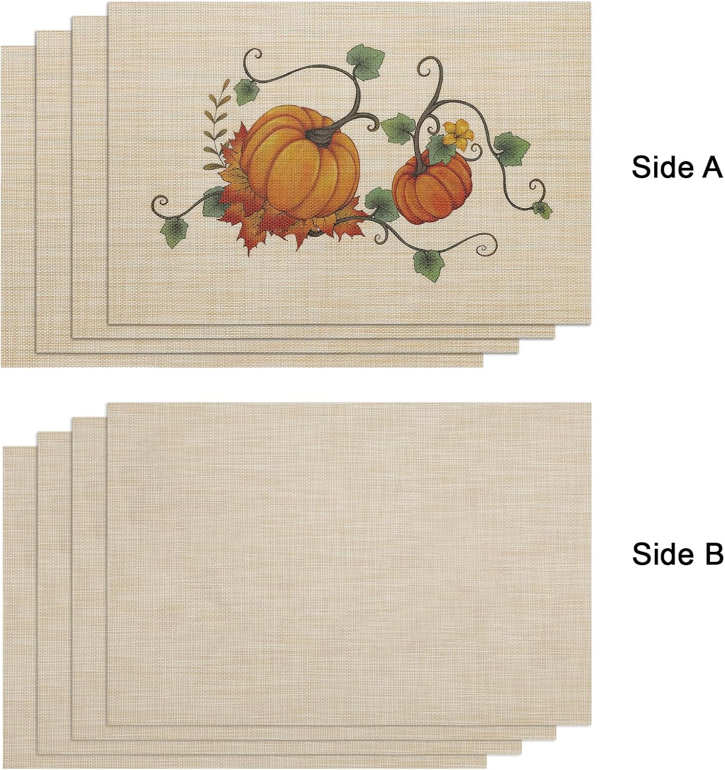 Thanksgiving Placemats Set of 6 Fall Table Mats Pumpkin Maple Leaves Table Mats Washable Non-Slip Heatproof Woven Placemats for Dining Table (17.7" X 11.8")