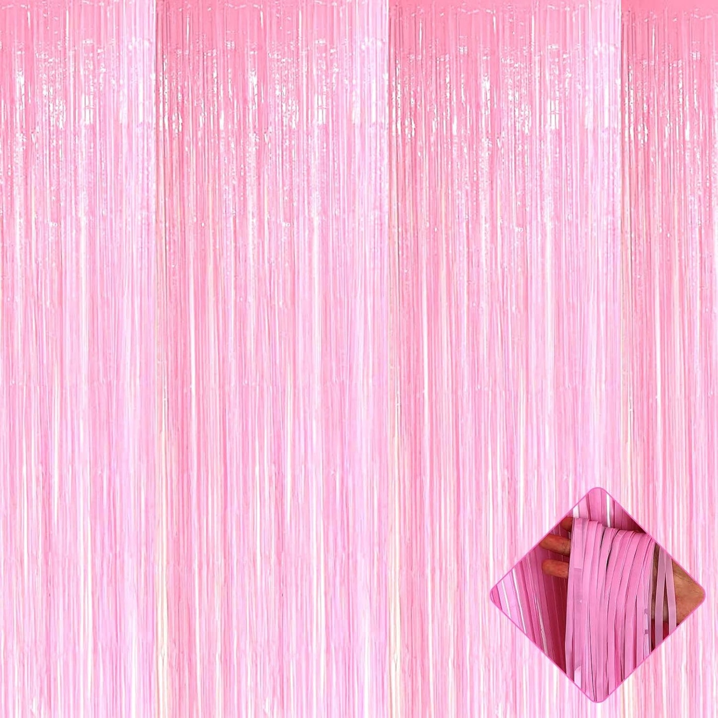 4 Pack 3.3Ft x 6.6Ft Pink Foil Fringe Curtain Backdrop, Metallic Tinsel Foil Fringe Streamers Curtains Background for Photo Booth, Birthday, Wedding, Valentine's Day Party Decoration