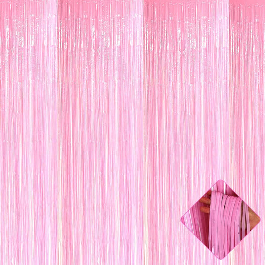 4 Pack 3.3Ft x 6.6Ft Pink Foil Fringe Curtain Backdrop, Metallic Tinsel Foil Fringe Streamers Curtains Background for Photo Booth, Birthday, Wedding, Valentine's Day Party Decoration