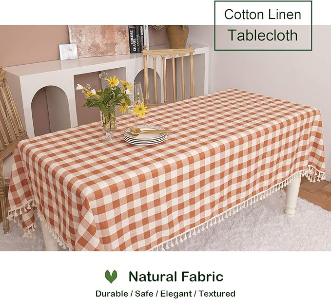 Rustic Plaid Square Tablecloth-Country Buffalo Check Cotton Table Cloth for Spring Fall Thanksgiving Farmhouse Kitchen Dining Restaurant Decoration(55x55, Orange)