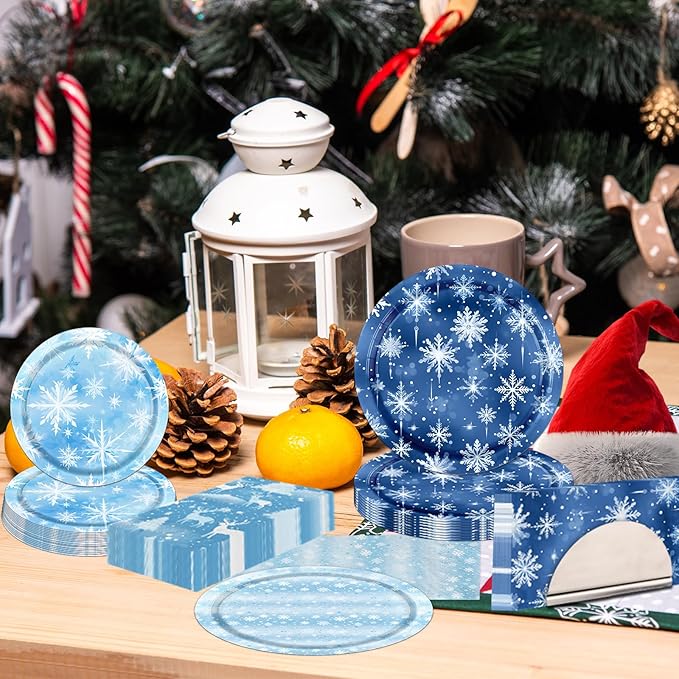 Winter Party Decorations Tableware, 60Pcs snowflake party decorations includes Snowflake Plates and Napkins, Snowflake Winter Wonderland Plates and Napkins for Winter Holiday Christmas Decorations