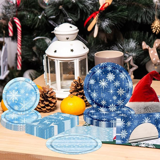 Winter Party Decorations Tableware, 60Pcs snowflake party decorations includes Snowflake Plates and Napkins, Snowflake Winter Wonderland Plates and Napkins for Winter Holiday Christmas Decorations