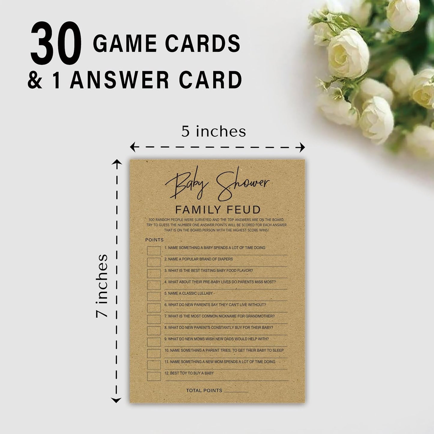 Family Feud Baby Shower Game - Pack of 30 Cards & Answer Key, Gender Neutral Decorations & Supplies