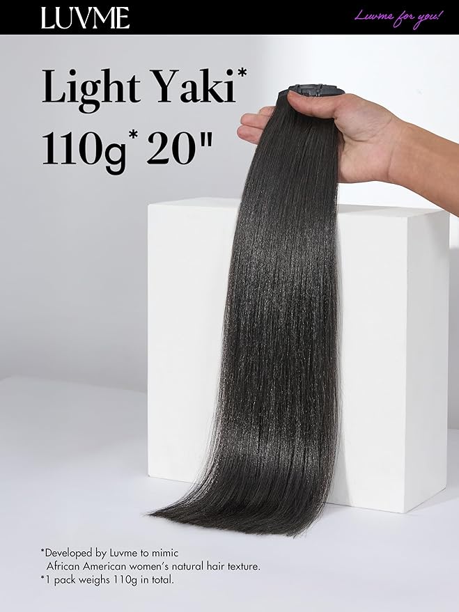 LUVME Yaki Straight Seamless Clip in Hair Extensions 110g, 24 Inch Natural Black, 100% Real Remy Human Hair, Soft Full Volume, Easy Clip Ins for Daily Wear, Work, Parties & Weddings