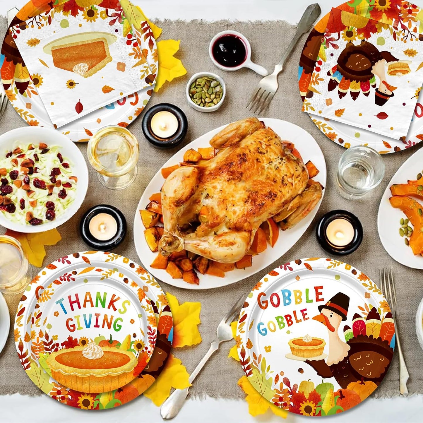 Thanksgiving Turkey Party Supplies Kit - Autumn-Themed Disposable Dinnerware Set with Plates and Napkins for 50 - for Thanksgiving Party Decoration