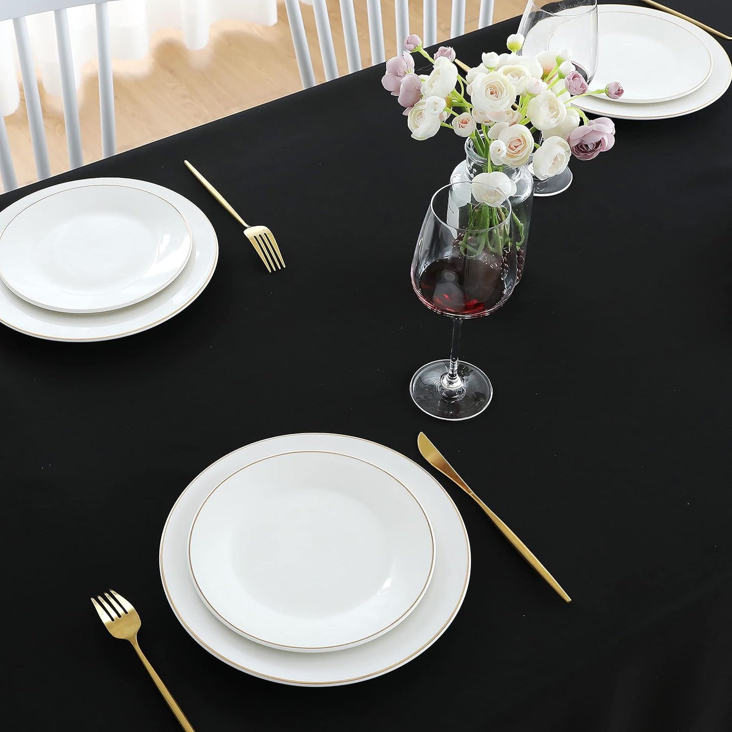 FOLINS&HOME Black Square Tablecloth 54 x 54 Wrinkle Free Waterproof Polyester Table Cloths, Spillproof Heavy Duty and Washable Table Cover for Party, Banquet, Indoor and Outdoor-Rectangle/Oblong