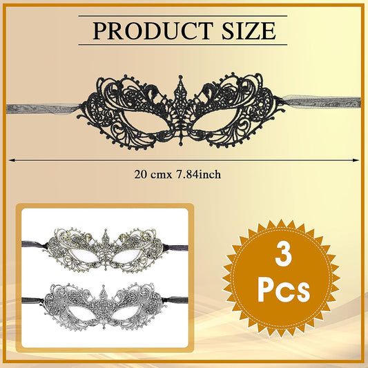 3 Pcs Adult Masquerade Mask Mysterious Fun Lace Masks for Couples Women Man Lace Headpiece Disguise for Costumes
