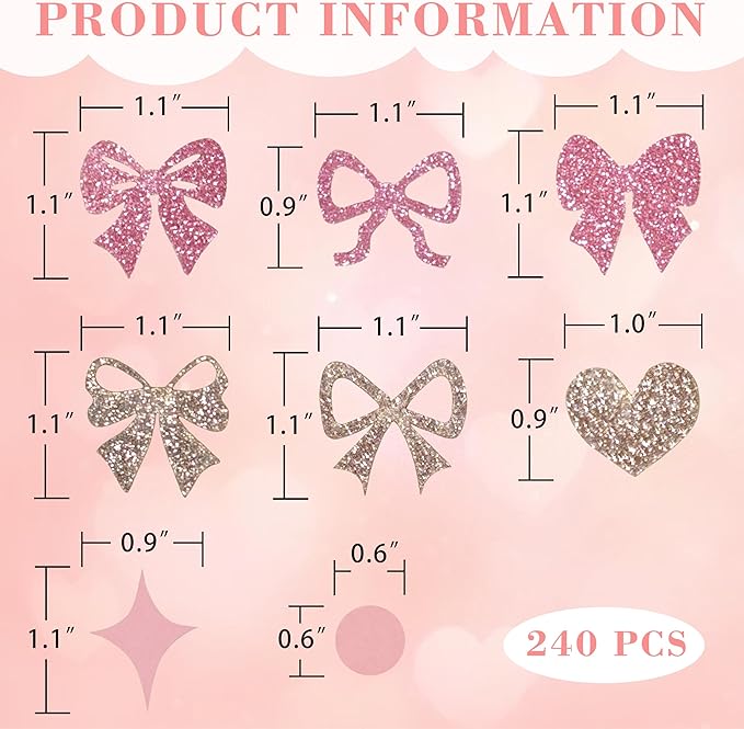 240 Pcs Pink Bow Confetti, Bow Theme Glitter Table Scatter for Coquette Baby Shower and Bachelorett Party Decoration (champagne)
