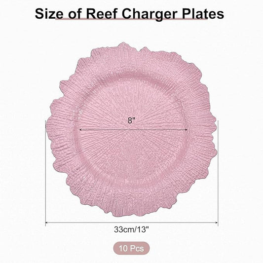 uxcell 10pcs Reef Charger Plates Bulk, 13 Inch Plastic Floral Charger Plates, Round Plate Chargers for Dinner Wedding Party Event Table Setting Decoration Pink