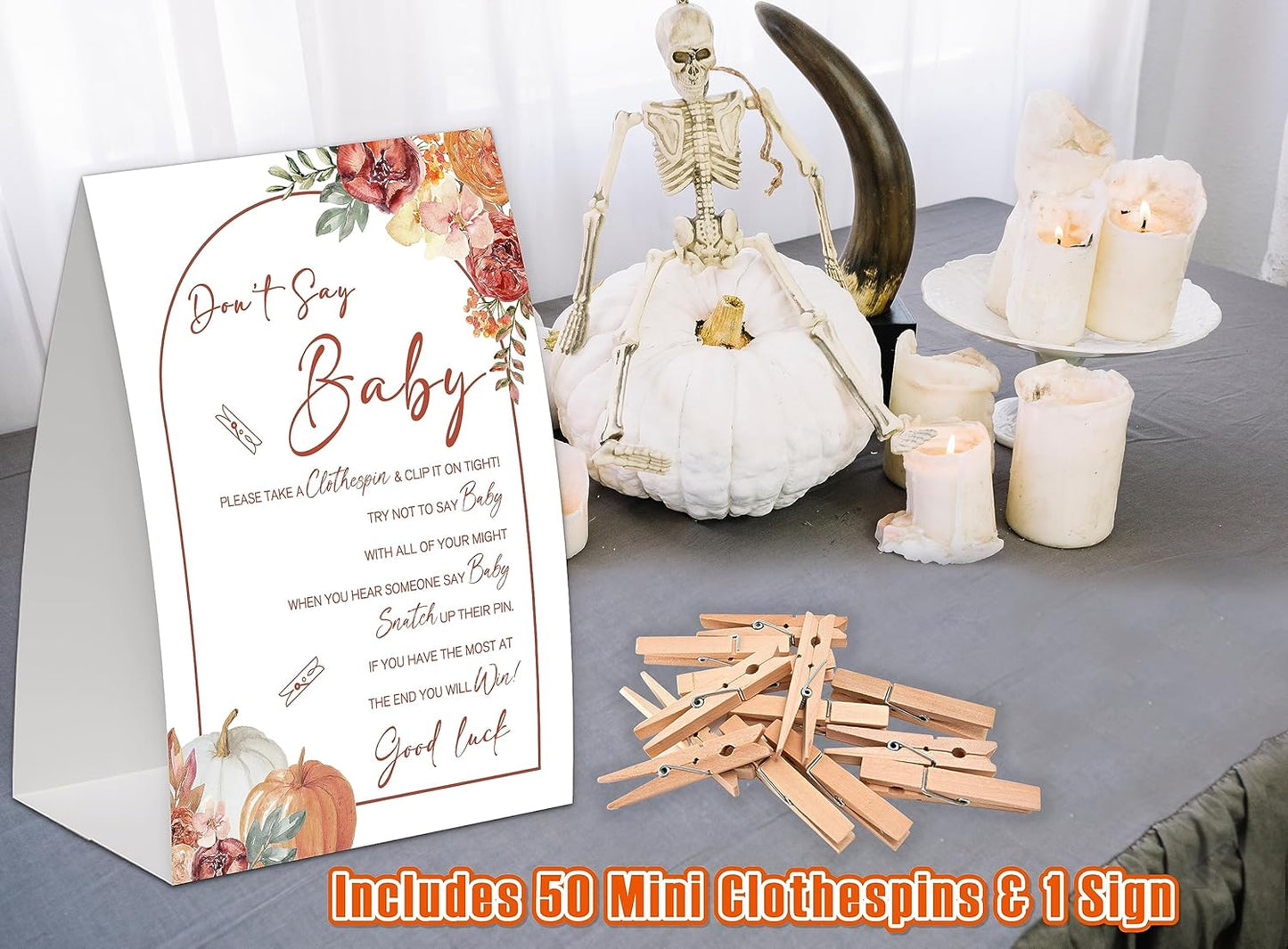 Boho Floral Pumpkins Shower Decorations,Don't Say Baby Baby Shower Game,Gender Neutral Baby Shower Decorations,Small Clothespin Game,Baby Shower Ideas,Baby Shower Games 50 Guest,Fall Party Games