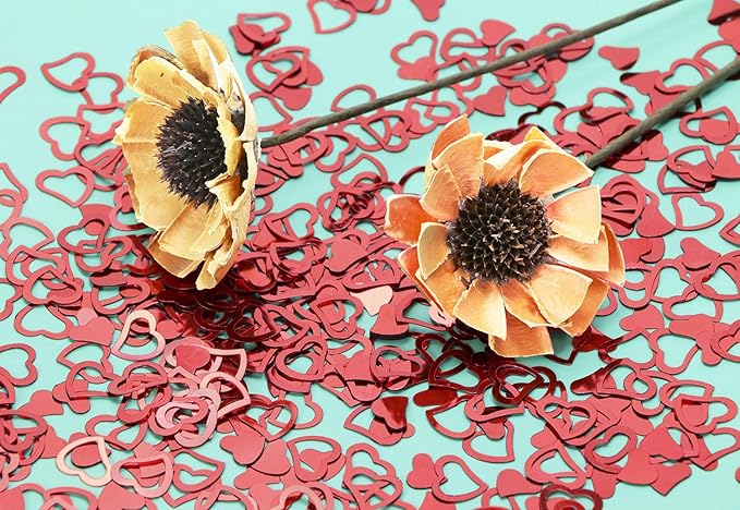 ONLYKXY 1200Pcs Love Heart Shaped Confetti, Table Wedding Decoration, Glitter Confetti for Wedding Party (Red)