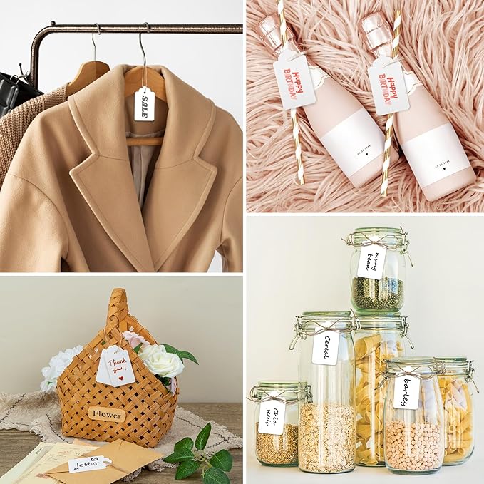 SallyFashion 100pcs Gift Tags with String Attached, 1.7 x 2.8 inch Kraft Paper Hang Tags for Clothes DIY Crafts Wedding Holiday (White)