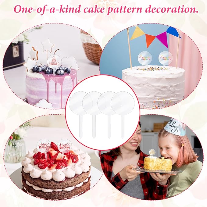 30Pcs 4 Inch Circle Acrylic Blank Custom Cupcake Topper, DIY Clear Blank Personalized Cupcake Topper for Birthday Party, Valentines, Easter, Wedding, Baby Shower Cake Decoration